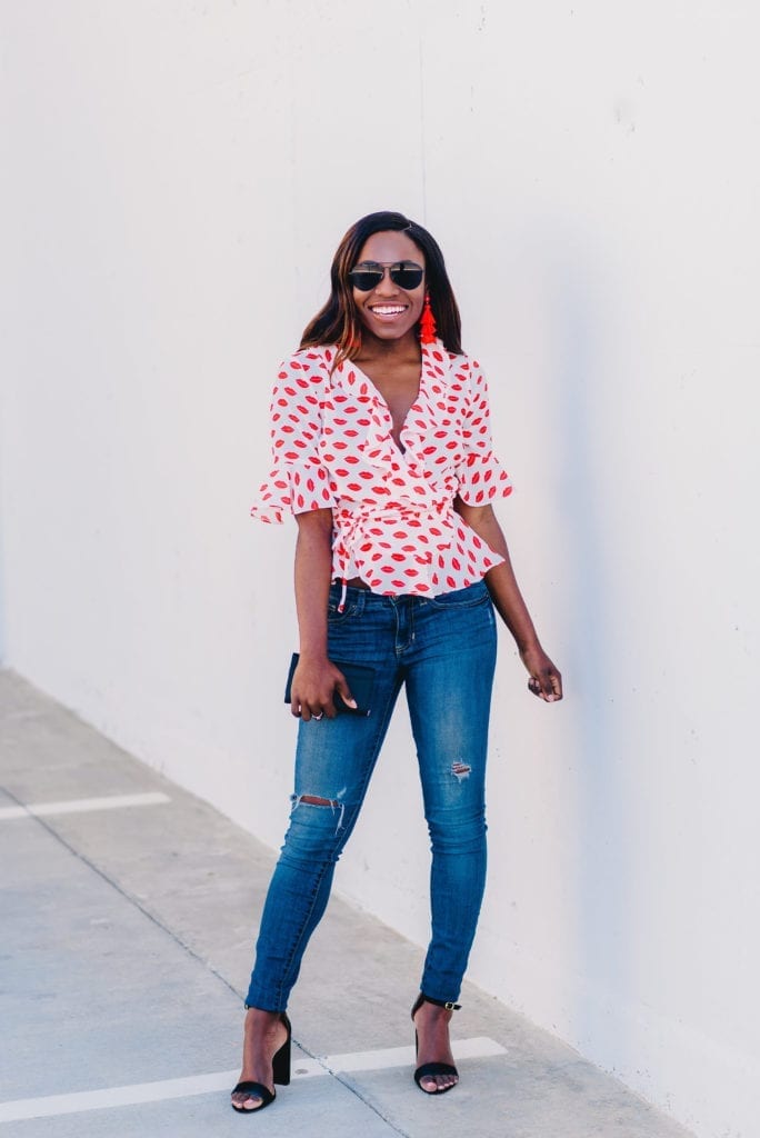 san francisco intern diary, goodtomicha, mba student, blogger, fashion blogger, style, blogger, asos, wrap top, lip print, ruffle top, summer style, summer fashion, casual ootd, casual outfit inspiration,