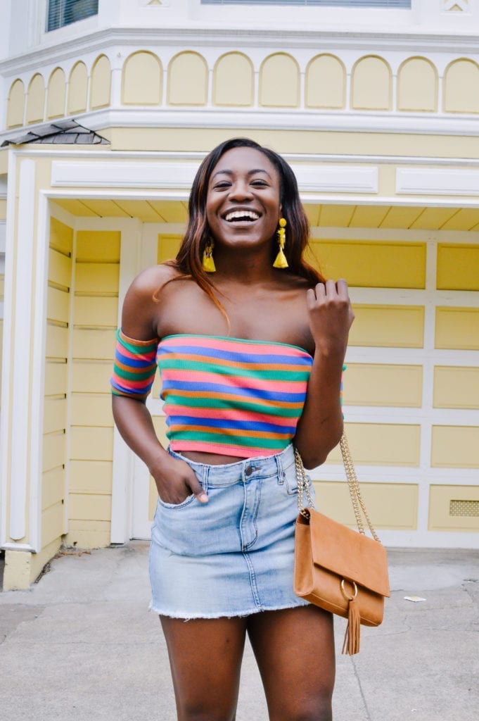 how to style denim skirts for the summer on the blog. // #summerstyle #denimskirts #blackfashionblogger 