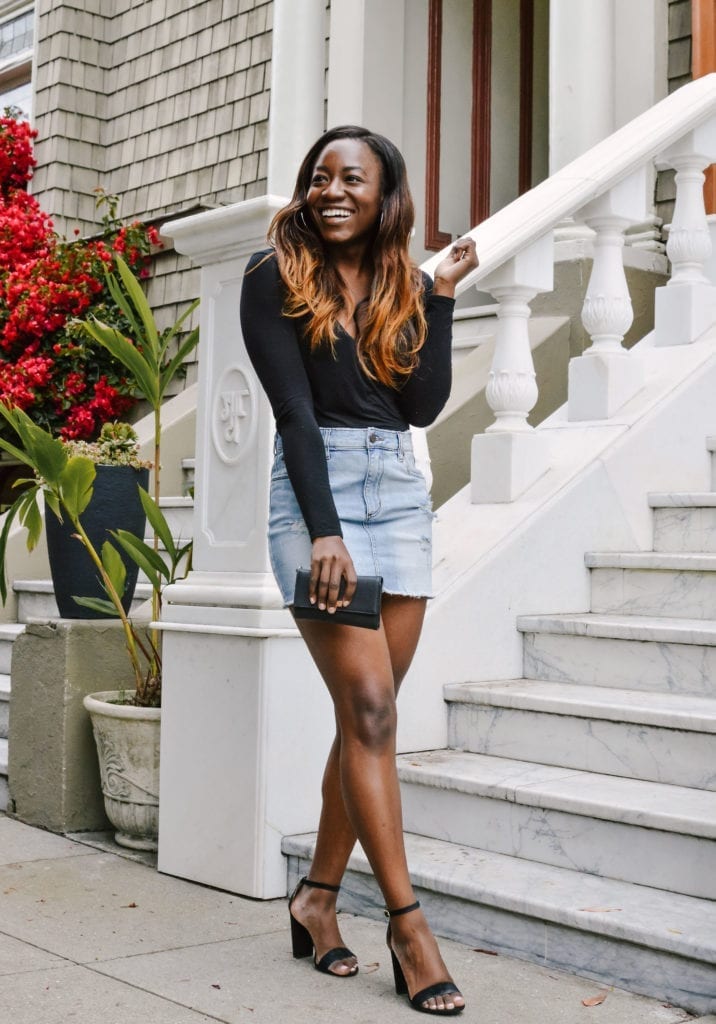 San Francisco-based fashion blogger shares her 3 outfit ideas featuring the new closet staple, denim skirts. Check out more on the blog! | GoodTomiCha.com | #denimskirt #boohoostyle #casualootd