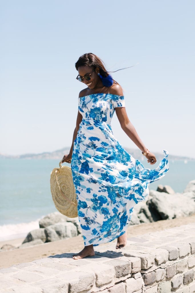 Fast Track To You Blue Floral Print Maxi Dress