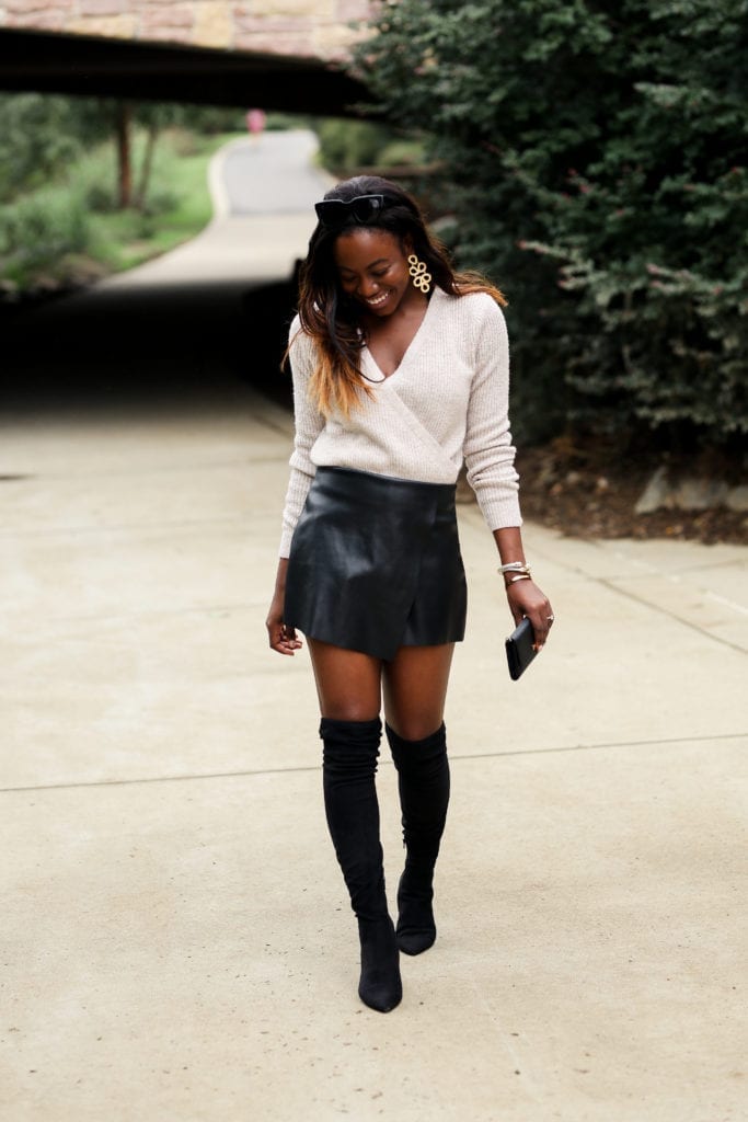 Wrap Sweater and Faux Leather Skirt