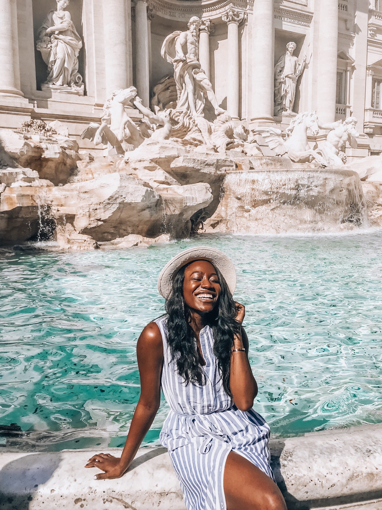 What to wear in rome italy | blue and white striped maxi dress | europe outfit ideas | southern fashion and lifestyle blogger GoodTomiCha | Trevi Fountain | Fontana di Trevi | lizzie Mcguire movie