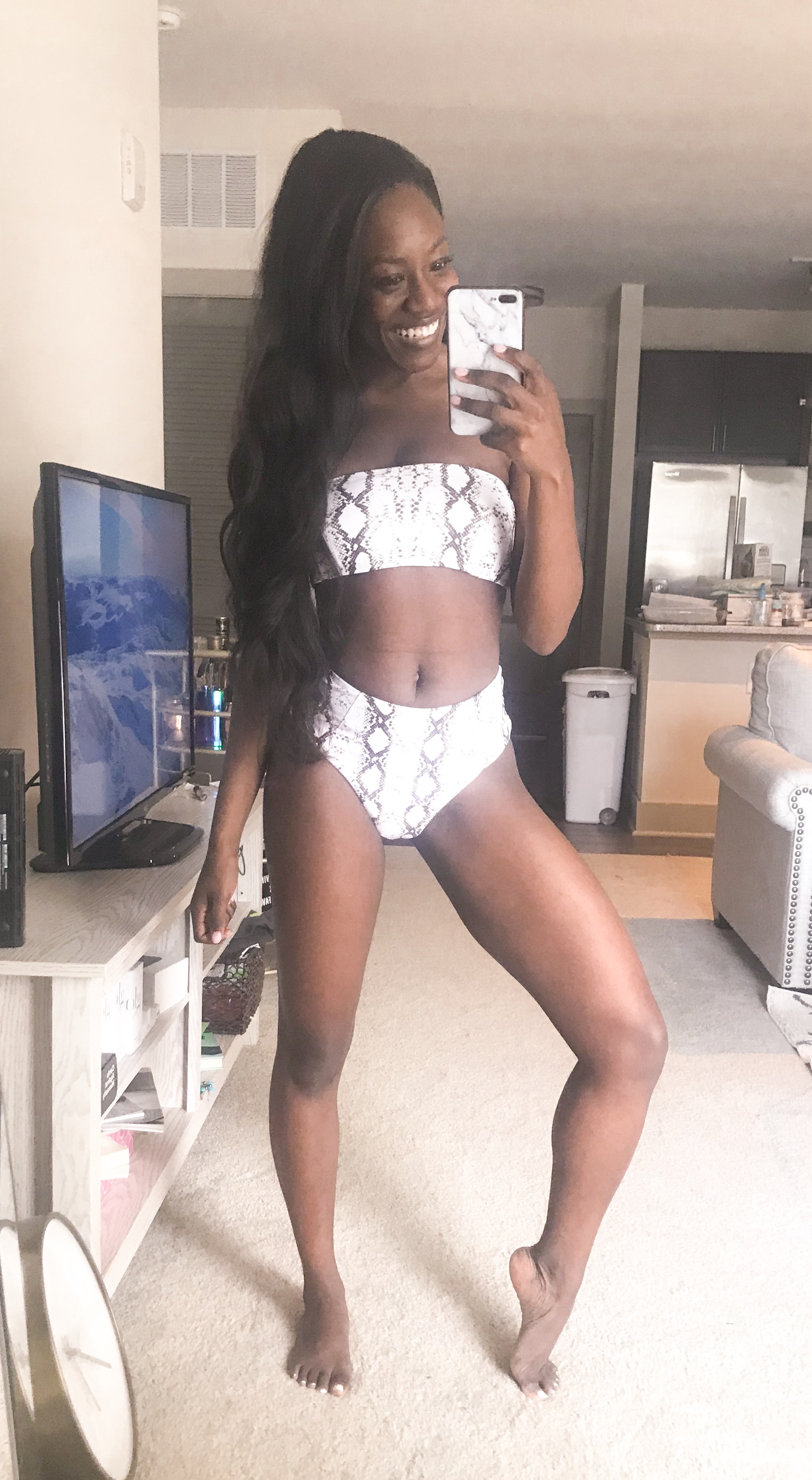 The best Amazon swimsuit finds under $30 | high-waisted snakeskin print bikini 