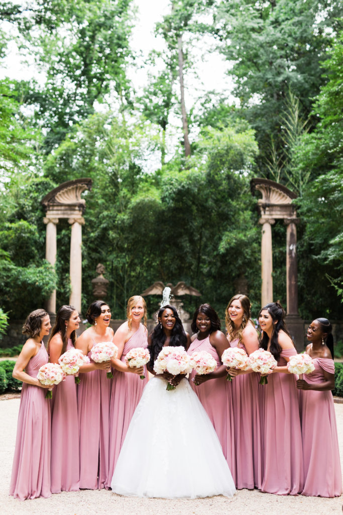 Bridesmaids portraits in the Swan House Gardens at the Atlanta History Center
