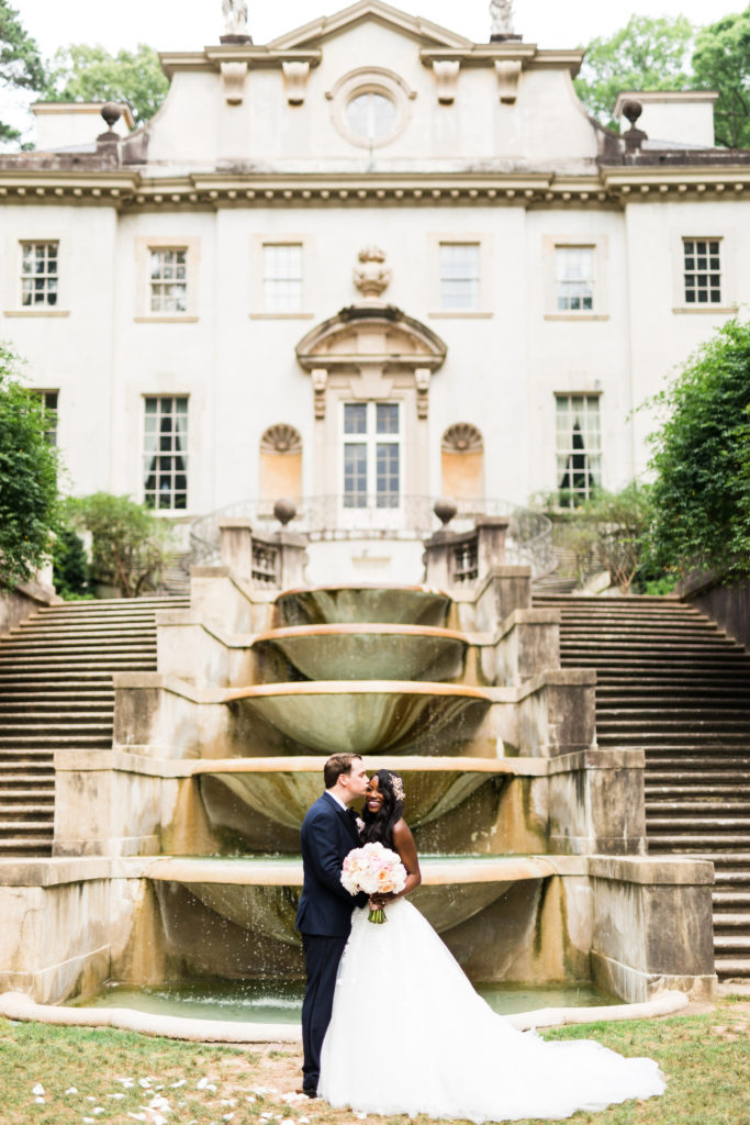 Pre-wedding ceremony photos of top US influencer, Tomi and husband Will in front of the fountains | The Swan House Gardens at Atlanta History Center | Full wedding details on GoodTomiCha.com