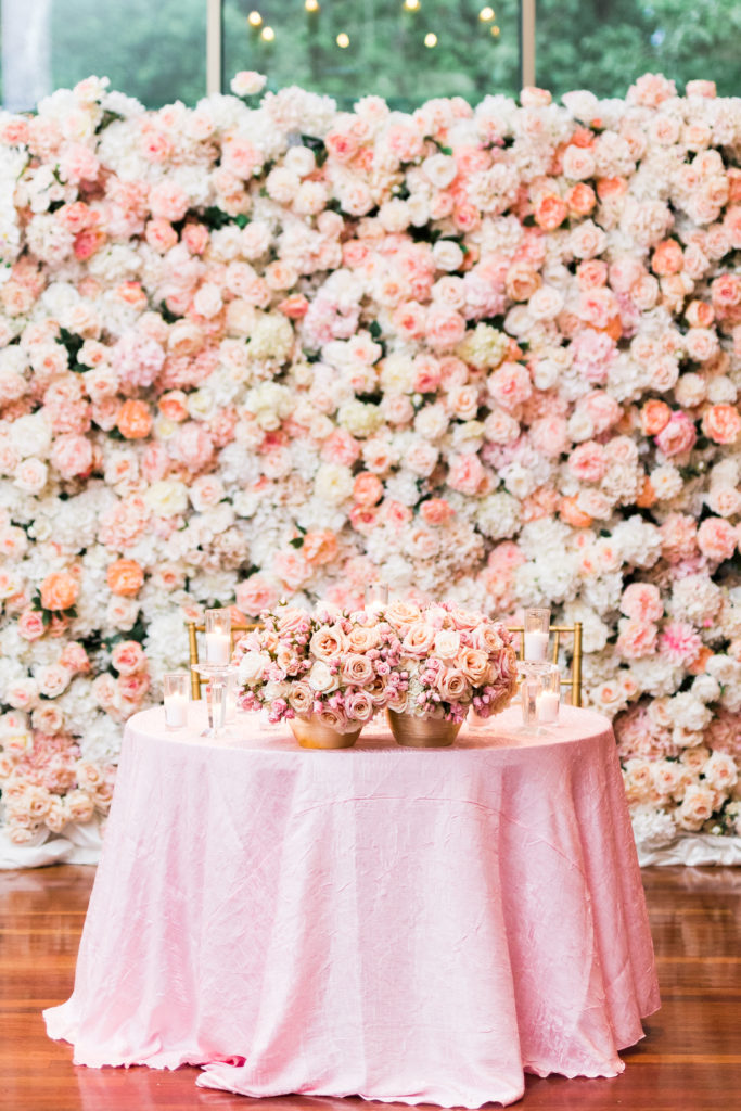 Blush pink Flower wall carefully handcrafted by The Perfect Creation, luxe wedding details, atlanta wedding vendors | Full wedding details on GoodTomiCha.com 