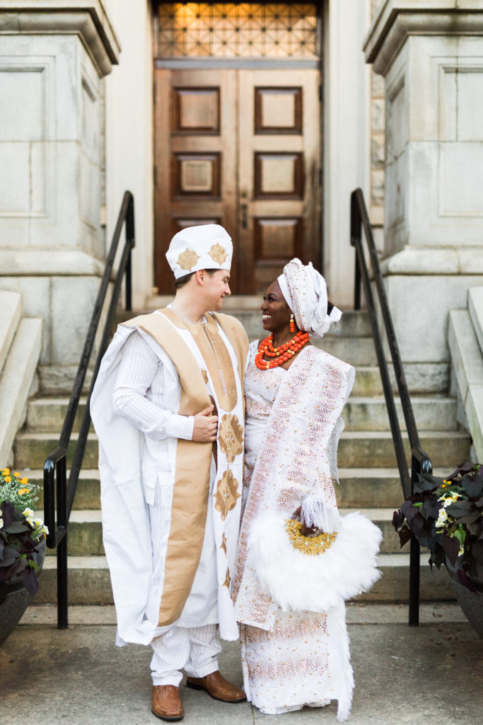 Multiracial couple portrait photos at a Nigerian wedding in Atlanta Georgia