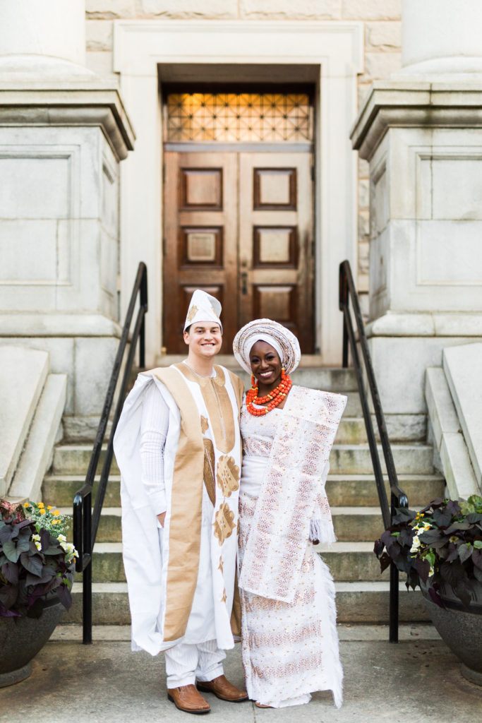 Interracial couple celebrating a Nigerian engagement ceremony in full traditional clothing | Atlanta, Georgia | Syd and Lex Photography | goodtomicha.com