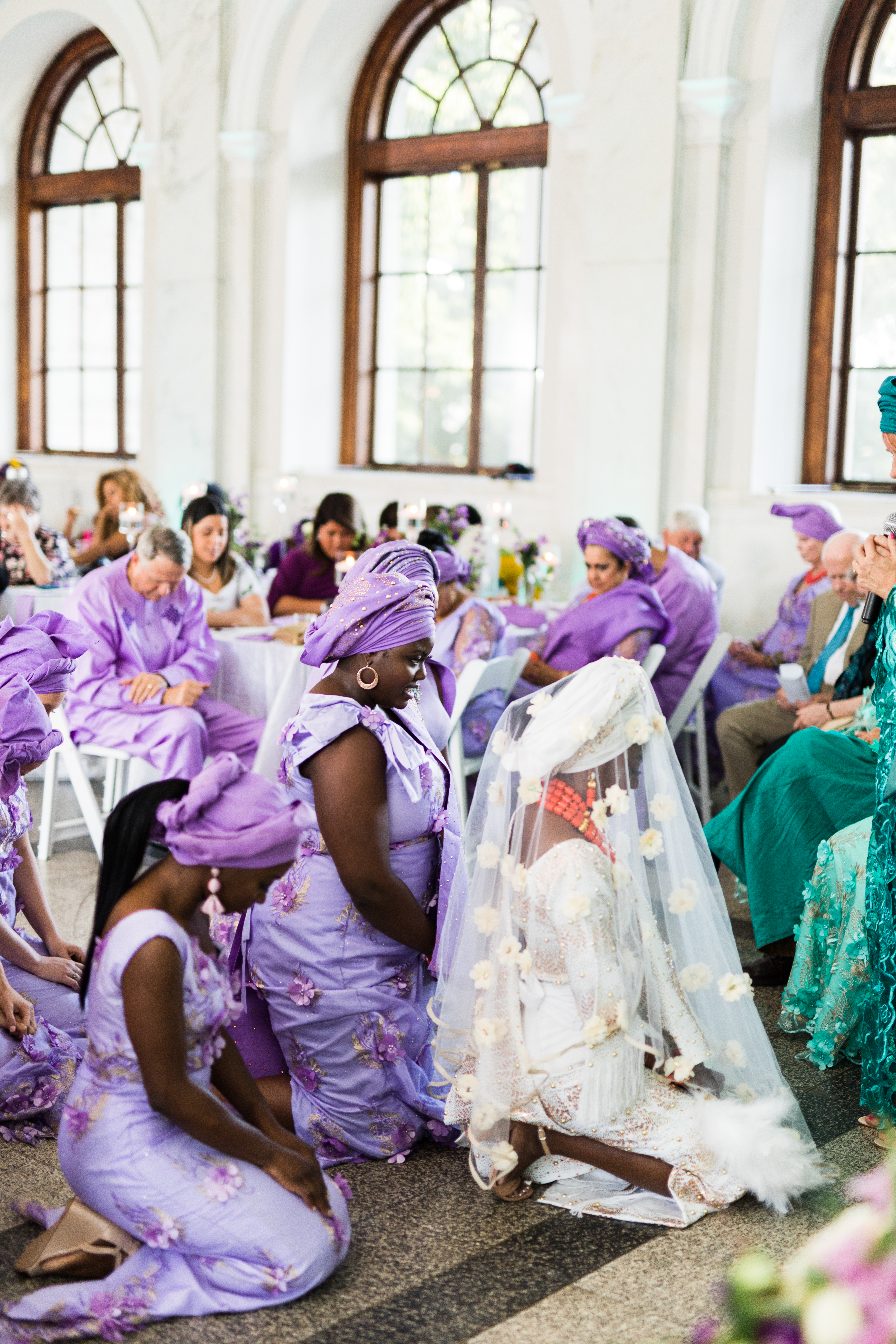 Nigerian engagement ceremony with purple and teal colors
