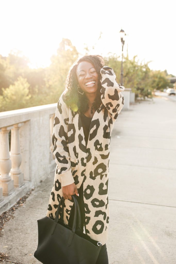 Top black fashion blogger in Charlotte, North Carolina GoodTomiCha #cheetahprint #cardigans #amazonfashion