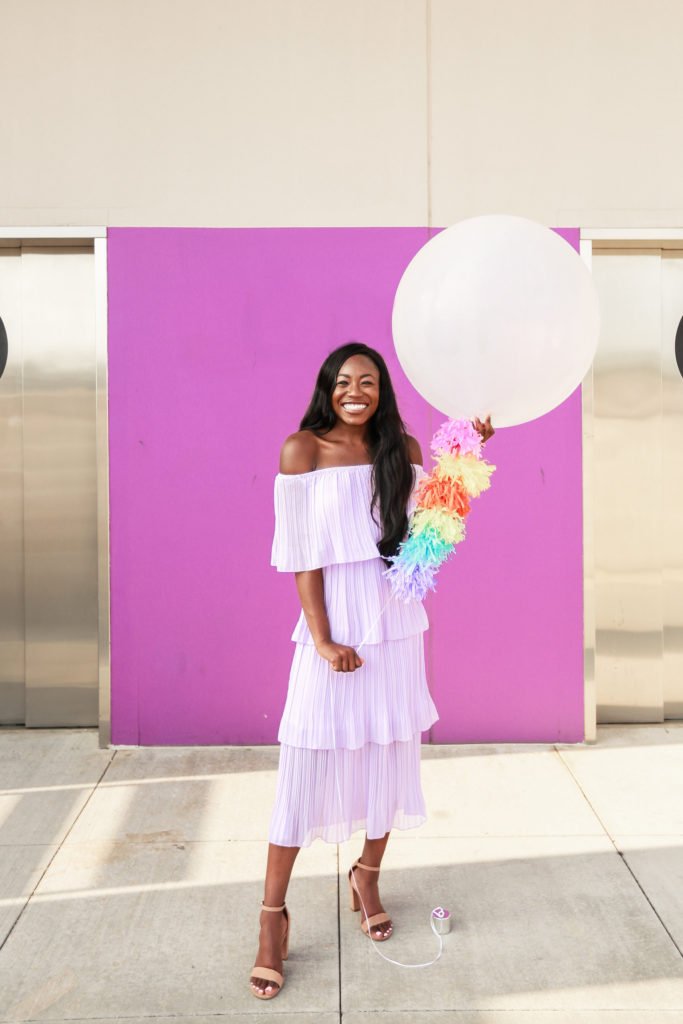 Best-selling amazon fashion off the shoulder dress in Lavender by Charlotte blogger, GoodTomiCha