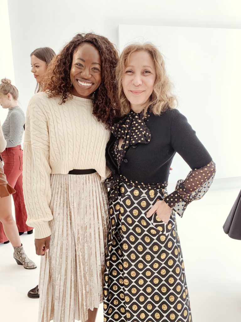 Reem Acra posing with Charlotte blogger, Tomi Obebe during New York Bridal Fashion Week
