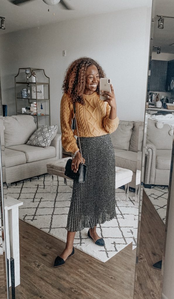 how to incorporate color into your fall and winter wardrobe | pleated midi skirt styles | american style blogger goodtomicha
