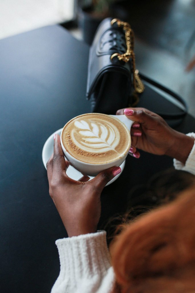 Coffee Shop, Latte Art, Black hands coffee shot, Black stock photos, GoodTomiCha, Charlotte blogger, top us blogger, womens blogger, latte, 