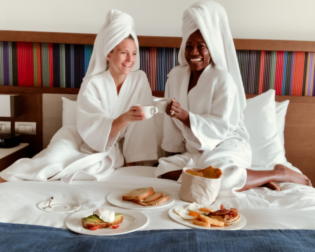 room service photos with friends at all inclusive hotel and resort in the Caribbean