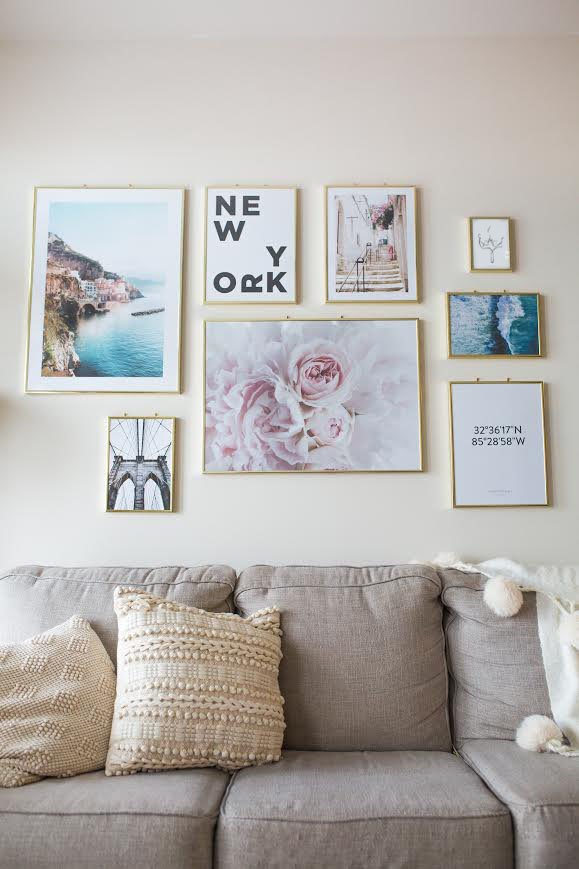 how to style a gallery wall | blush pink and gold luxe art decor