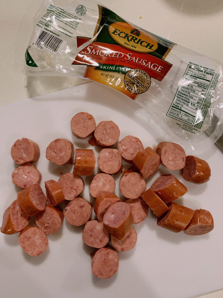 eckrich smoked sausage, chopped up, stock image, 