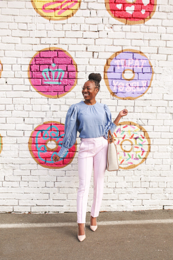 donut wall mural in Charlotte, south end, #treatyoself, krispy kreme headquarters, instagram