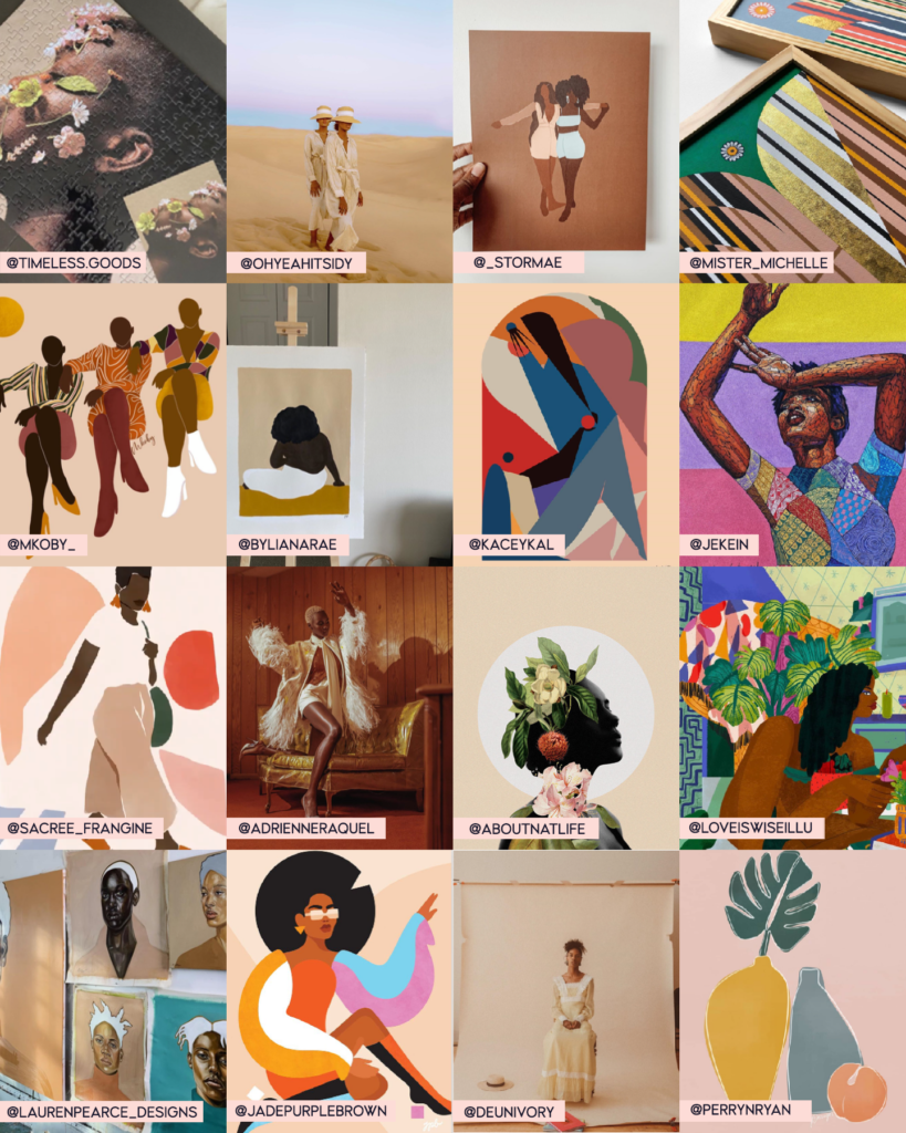 collage of black owned art businesses to support