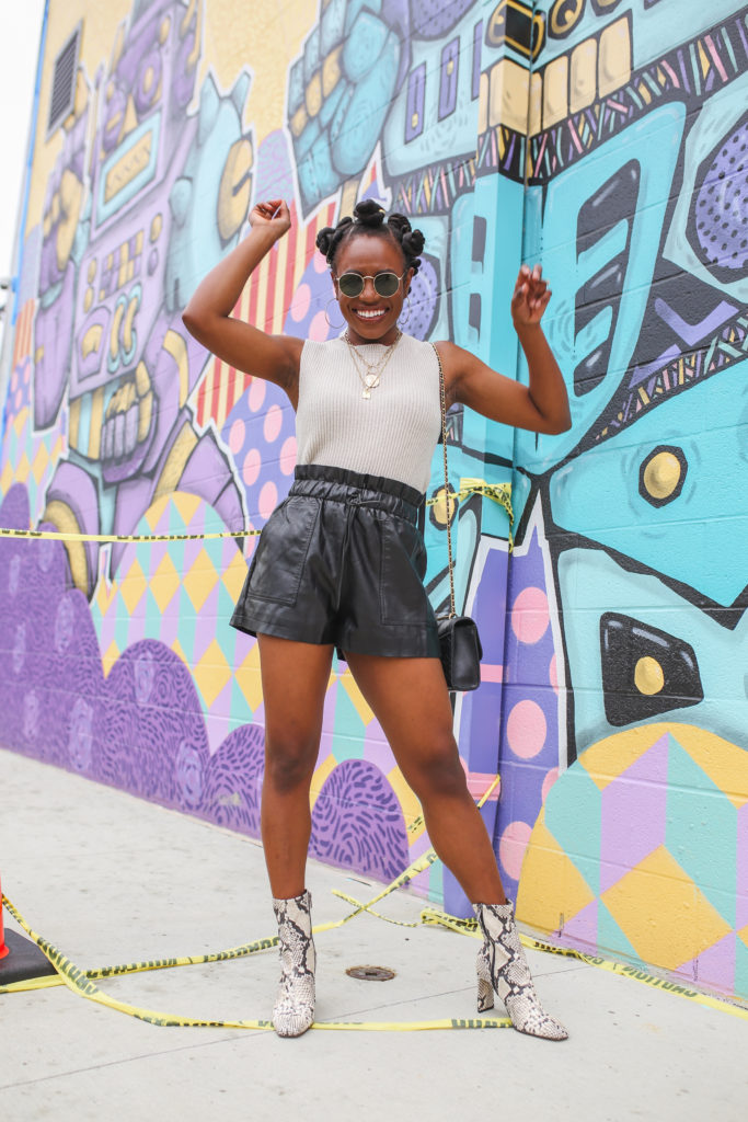black leather shorts, us fashion and style blogger GoodTomiCha