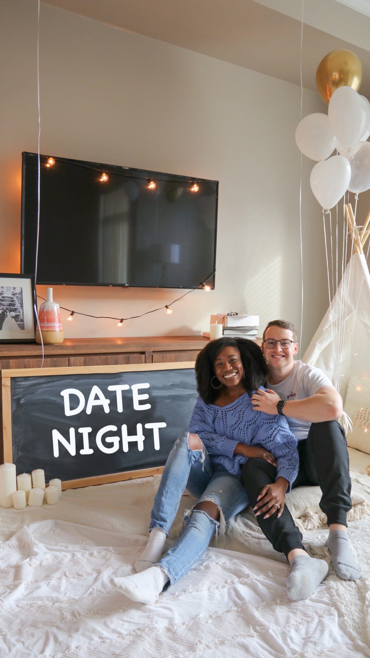 a couple sharing ideas for date night at home
