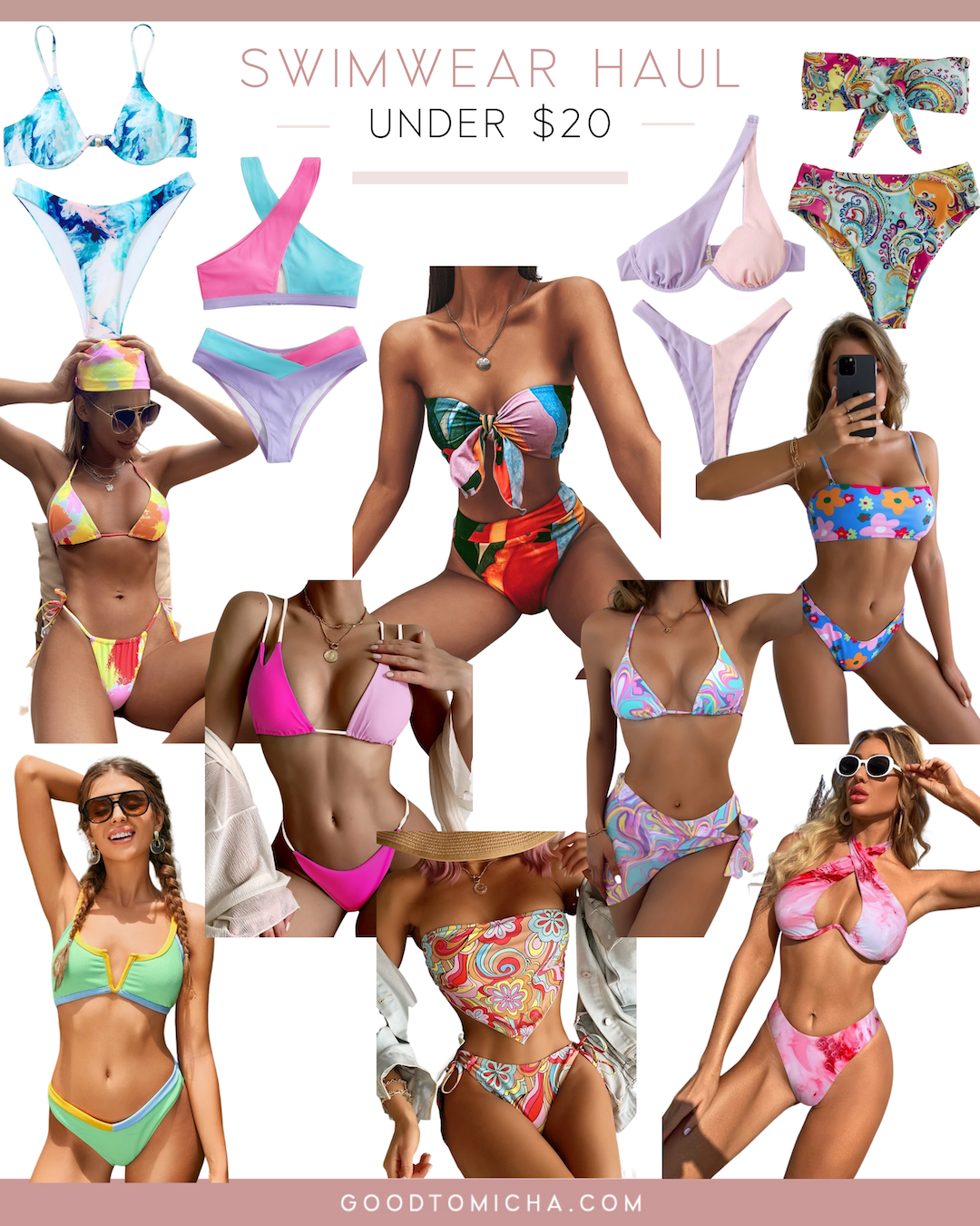 collage of swimwear for women for July bestsellers