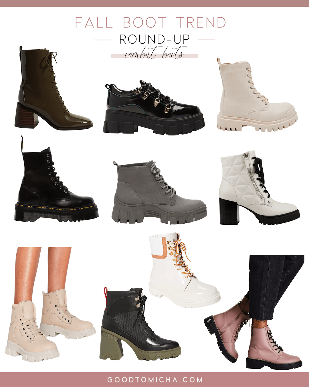 collage of combat boot trends for fall