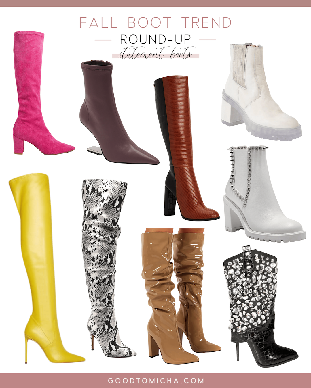 collage of statement boot trends for fall
