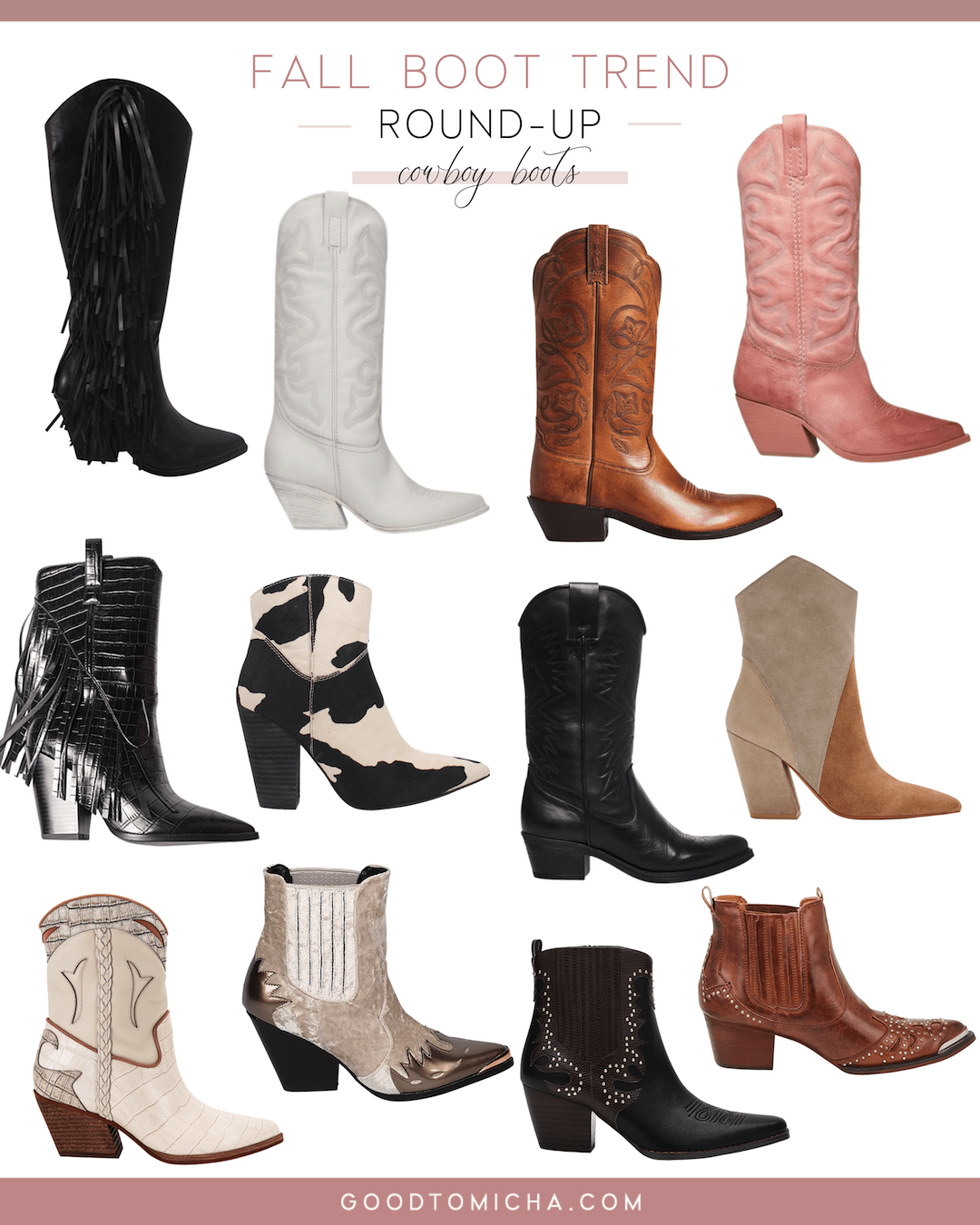 collage of cowboy boot trends for fall