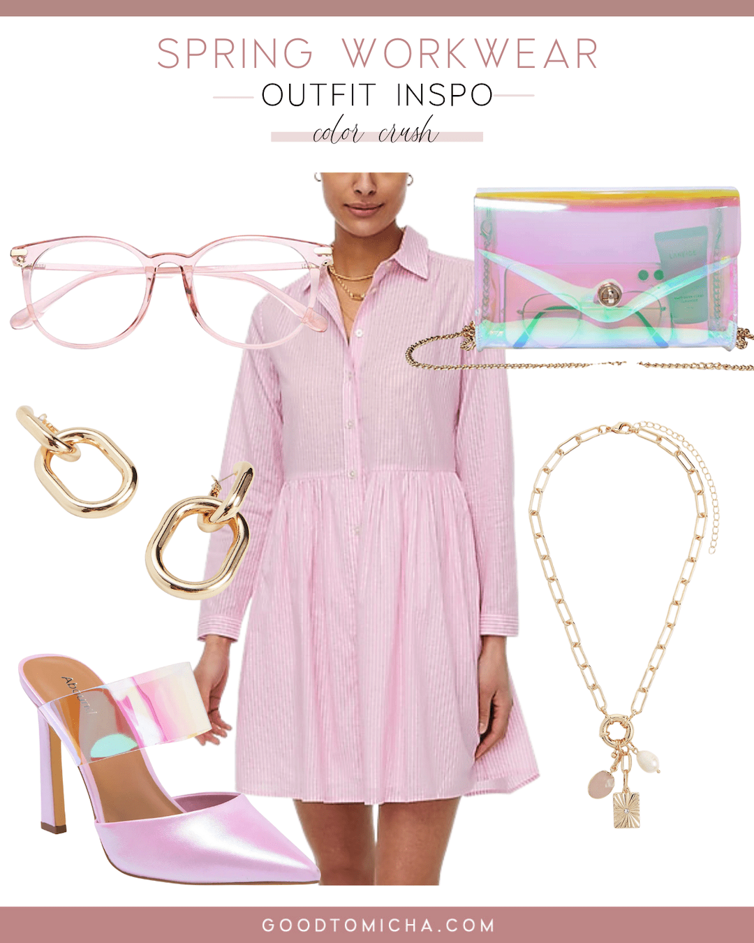 pink dress styled for the office this spring