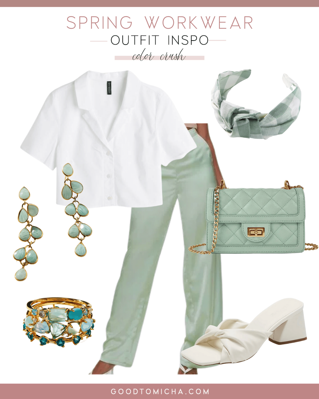 silk mint pants styled for the office this spring