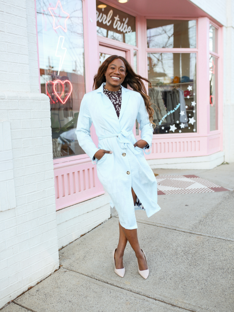 blue trench coat for spring