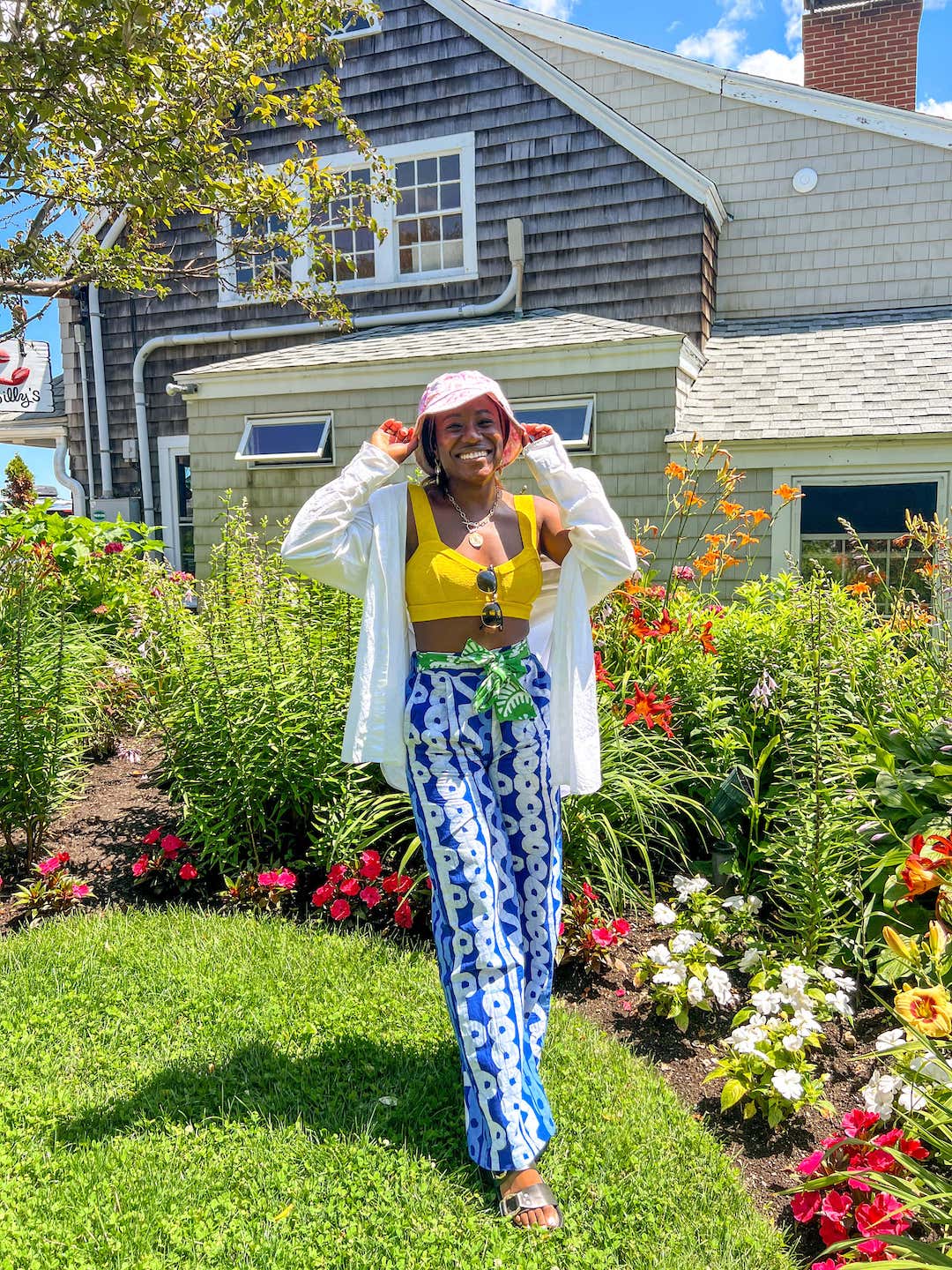 woman in coastal outfit in Maine