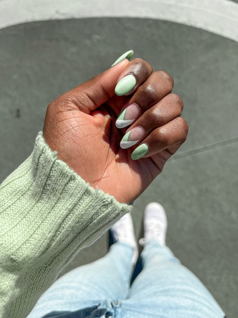 sage green nail design for spring
