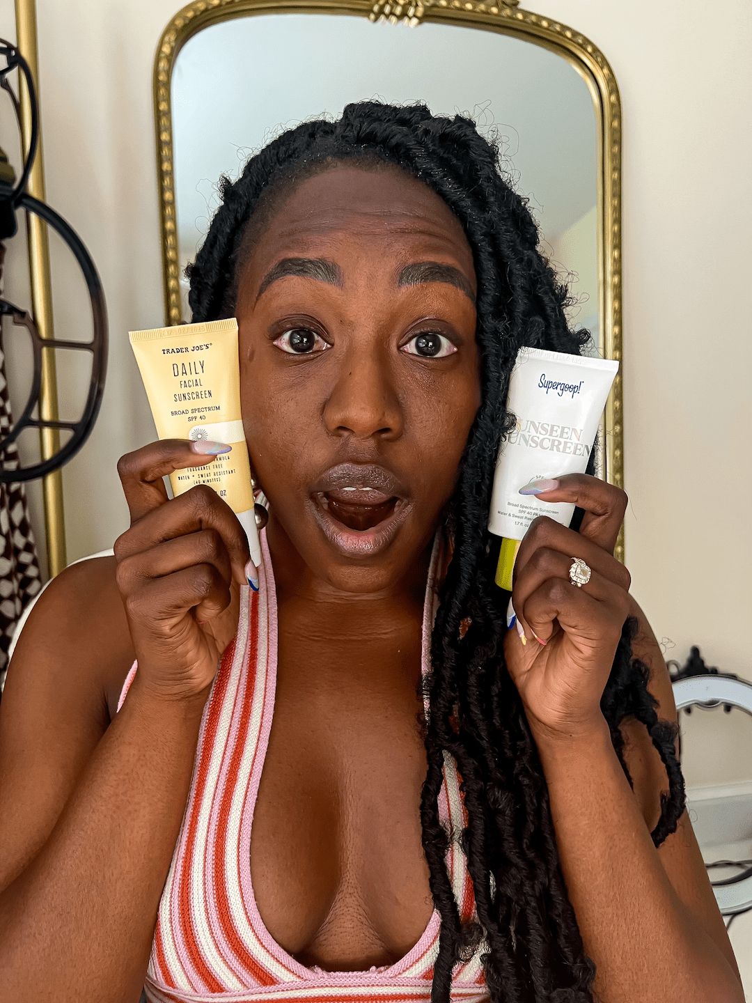 comparing supergroup unseen sunscreen to a $9 dupe | Supergoop vs. Trader Joe’s Sunscreen