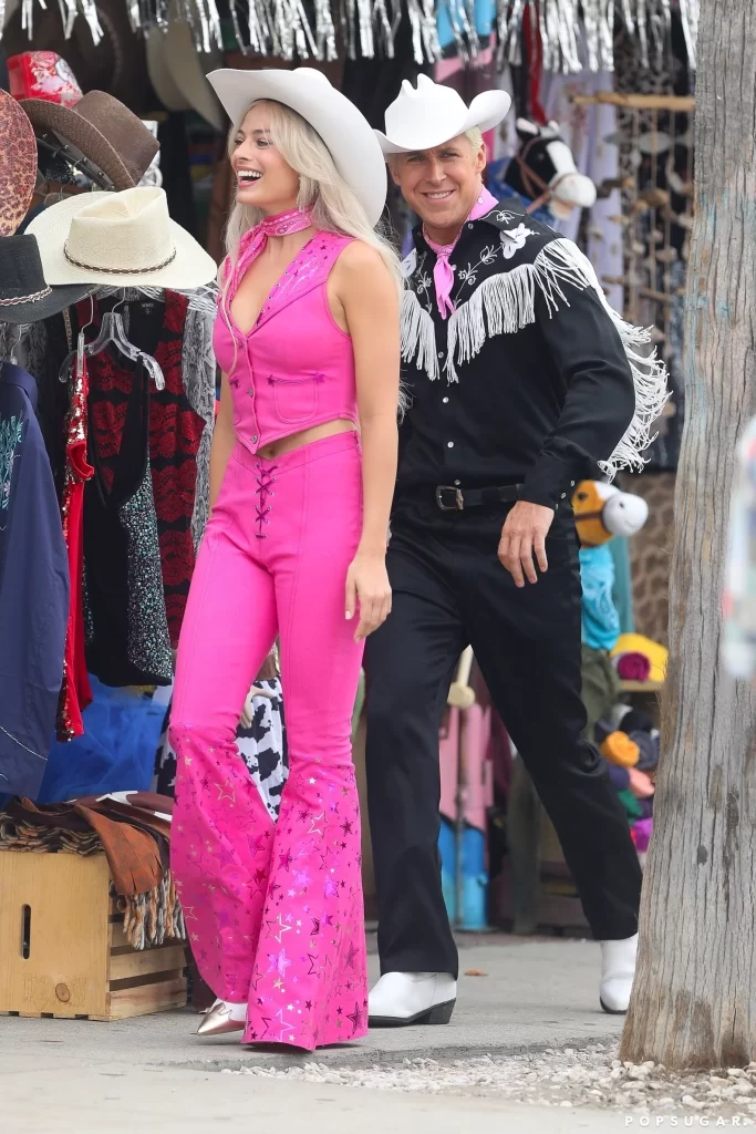 barbie and ken on set for the movie in western clothing | Where to Buy Barbie Movie Pink Western Look on GoodTomiCha.com