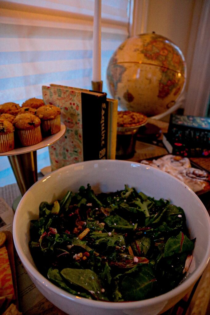 Fall salad with apples, walnuts, feta cheese, pomegranate and fennel